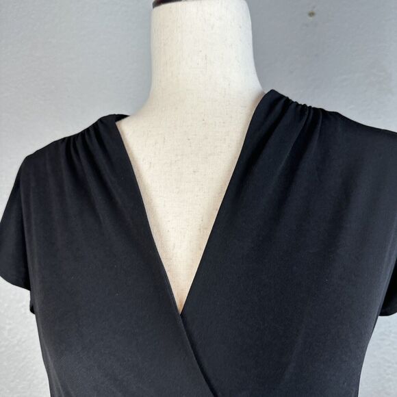 Vicky Tiel Womens Wrap Dress S Small Black Jersey Midi High Low Short Sleeve - Picture 2 of 8